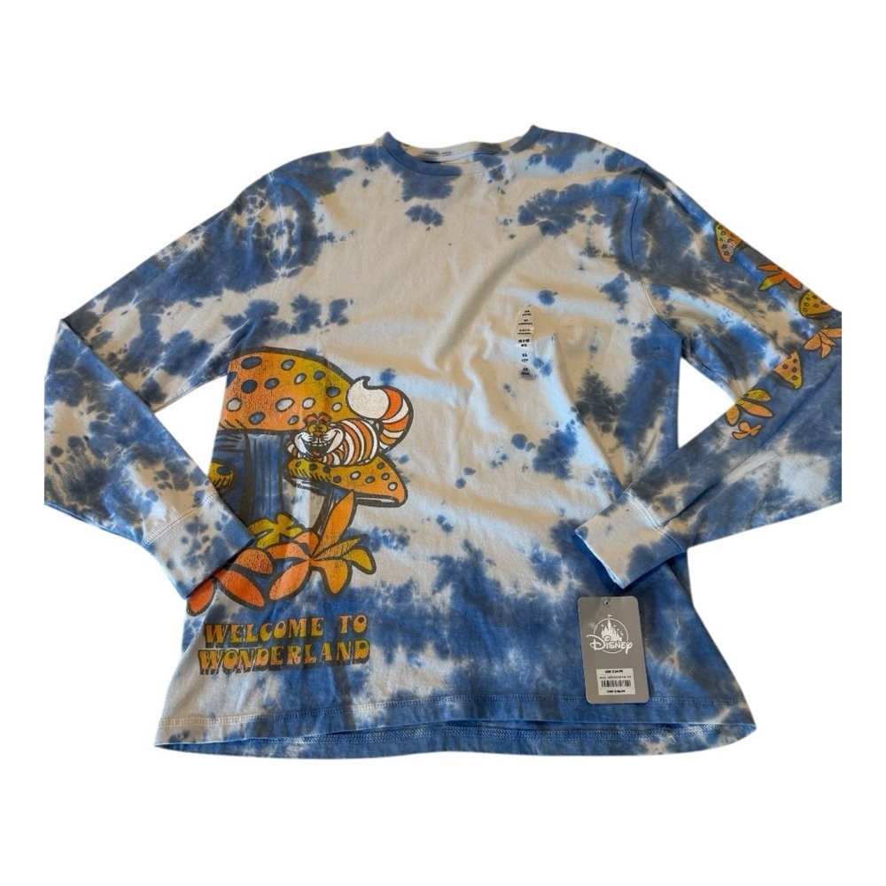 Disney Alice in Wonderland Blue Tie Dye Long Sleeve Crewneck Tee Unisex XS NEW‎